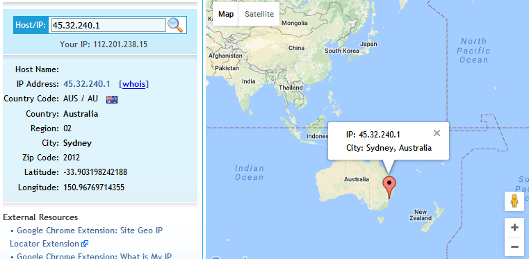 Australia Sydney geoIP